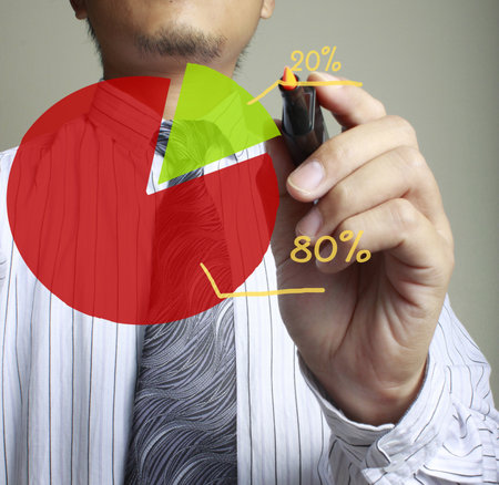 Male hand drawing a graphの写真素材