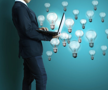 man with laptop の写真素材