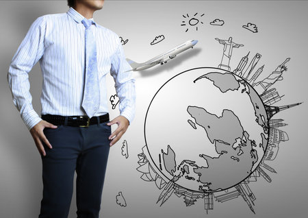  businessmen and the airplaneの写真素材