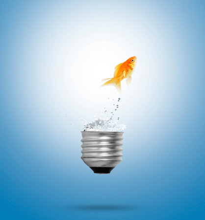 Goldfish jumping out light bulb