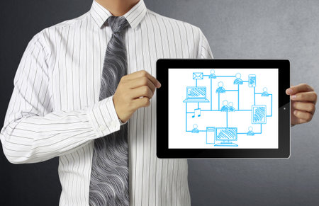 touch-tablet in hand and show tabletの写真素材