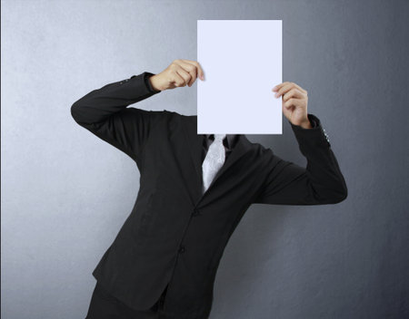 Business people standing with on boards の写真素材