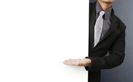 Business people standing with on boards の写真素材