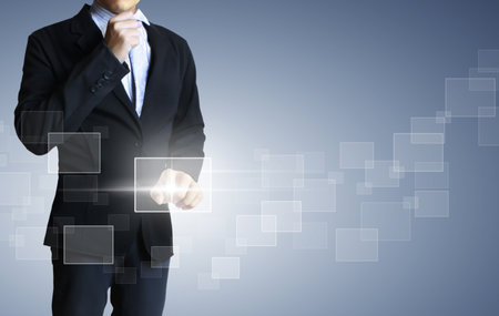 hand pushing on a touch screen interface の写真素材