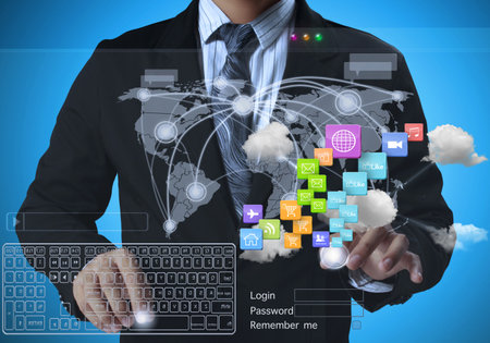 hand pushing social network structure の写真素材