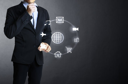 hand pushing social network structure の写真素材