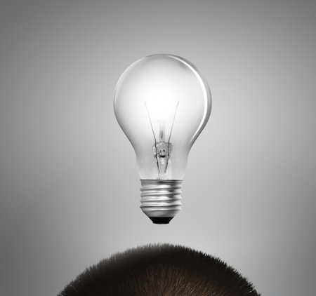 idea concept, lamp head businessman の写真素材