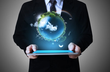 touch screen ,touch- tablet in hands Business man の写真素材