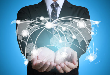 social network structure in handの写真素材