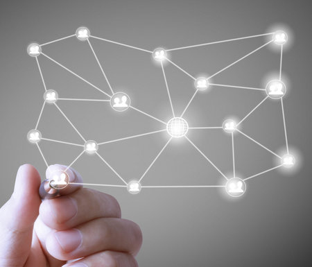 Business man drawing social network structure の写真素材