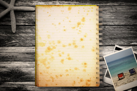 Sea tematic book on the wooden background の写真素材