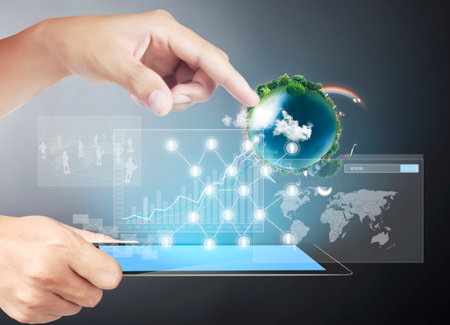 touch screen ,touch- tablet in hands businessmen