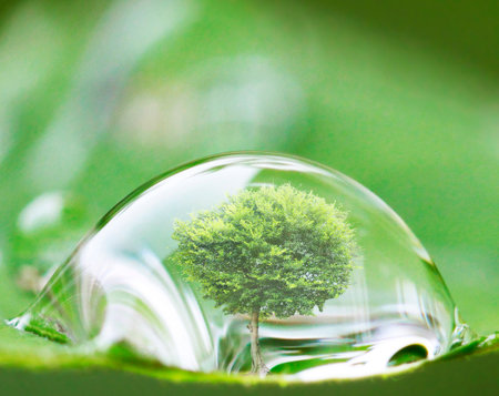 tree in water drop on the leaves 