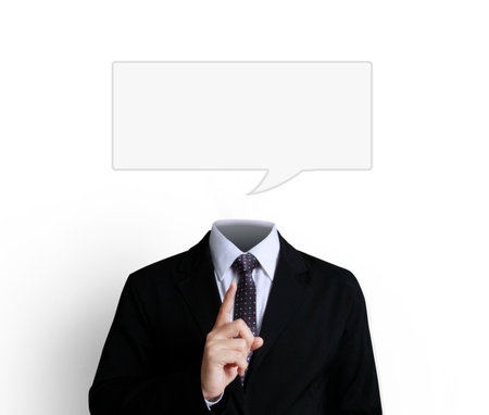 portrait of a young man with a empty speech bubble の写真素材