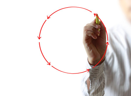 Business man hand drawing in the whiteboard の写真素材