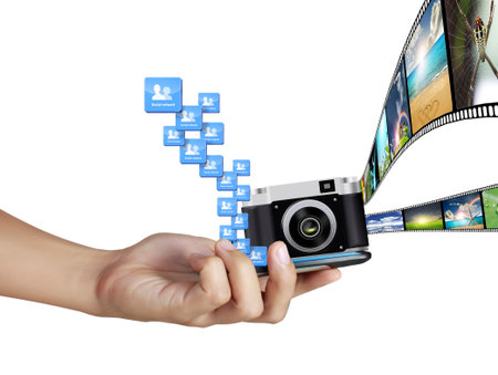 Touch screen mobile phone, in hand の写真素材