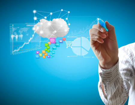 Business man hand drawing a graph の写真素材