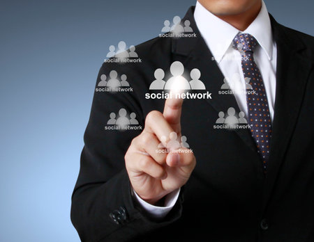 hand pushing social network structure の写真素材