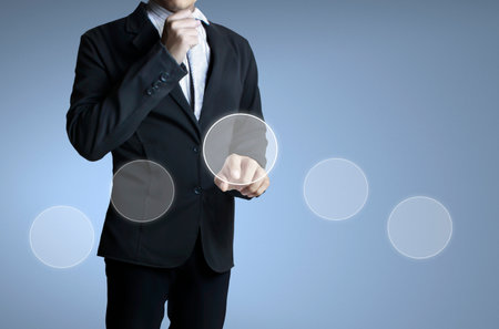 pushing on a touch screen interface の写真素材