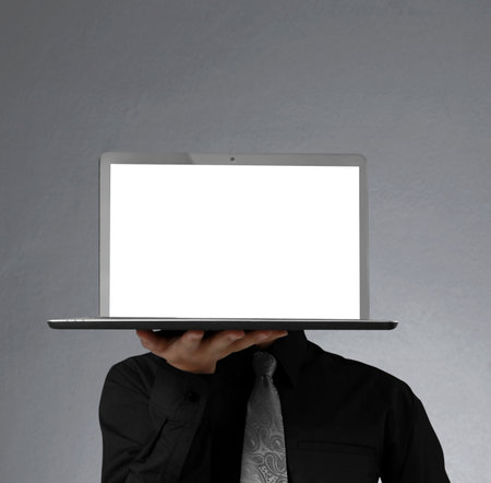  social network and laptop in hand の写真素材