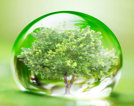 tree in water drop on leaves 