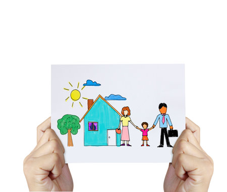 family with the protection of cupped hands, concept for security and careの写真素材