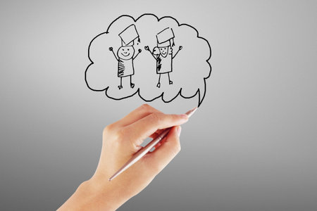 Happy drawing at schoolの写真素材