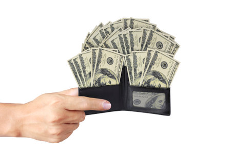 Closeup hands as he is getting a banknote out of his wallet