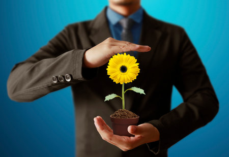 Man Beautiful sunflowerの写真素材