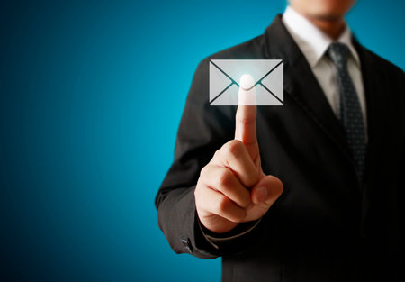 Businessman pressing virtual icons, technology conceptの写真素材