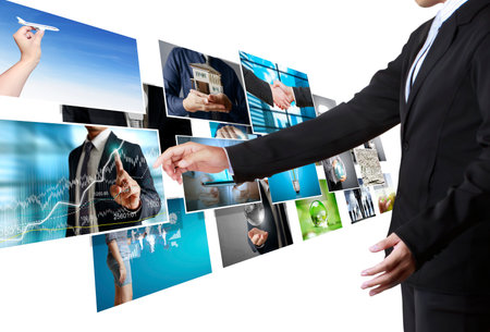 businessmen and Reaching images streaming, digital photo albumの写真素材