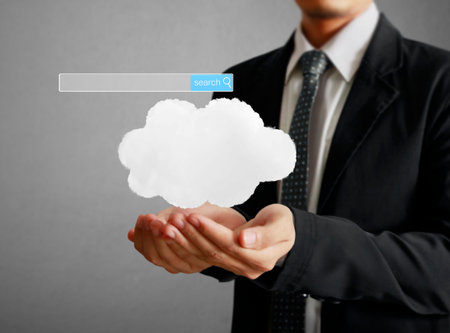 male touching virtual icon of social networkの写真素材