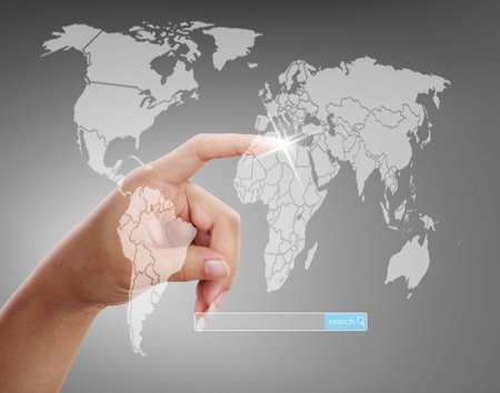 male touching virtual icon of social networkの写真素材