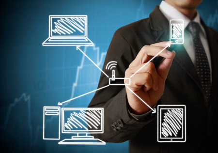 Business man drawing social network structureの写真素材