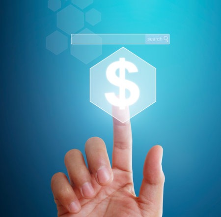 male touching virtual icon of social networkの写真素材