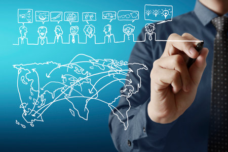 Business man drawing social network structureの写真素材