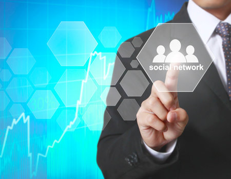 Holding virtual icon of social networkの写真素材