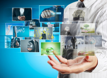 businessmen and Reaching images streaming, digital photo albumの写真素材