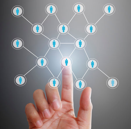 touching virtual icon of social network