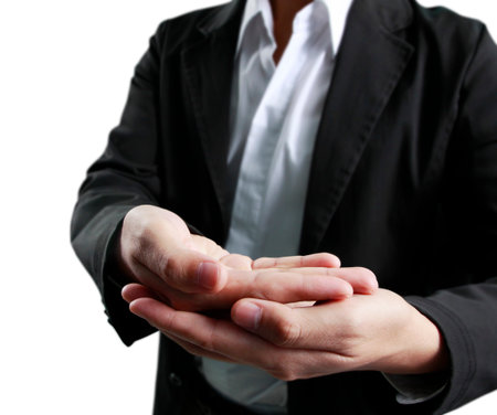 Man offer the hand and holdingの写真素材