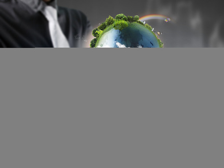 Globe ,earth in human hand, hand holding our planet earth glowingの写真素材