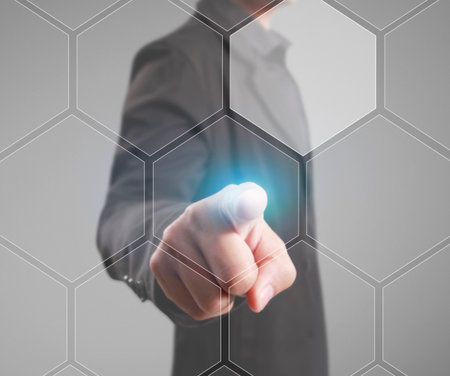 Holding virtual icon of social networkの写真素材