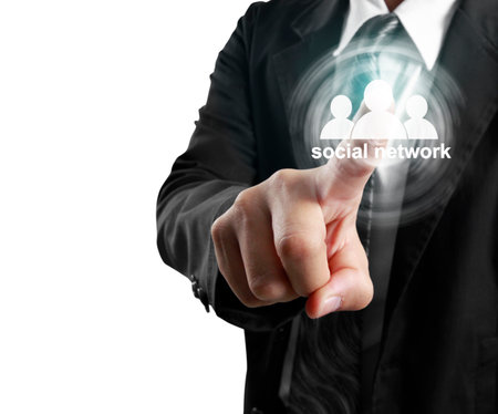 touching virtual a icon of social networkの写真素材