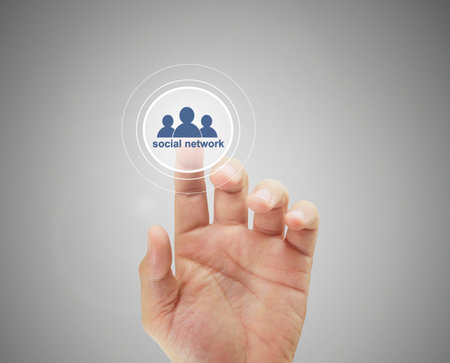 Hand touch virtual icon social networkの写真素材