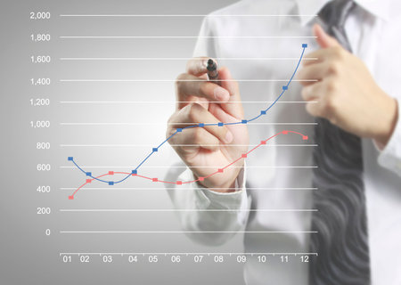 Businessman drawing graphics a growing graphの写真素材