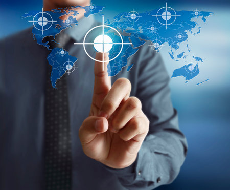 Hand touch virtual icon of social networkの写真素材