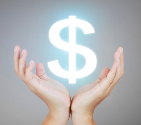 Money icon in hand, money conceptの写真素材