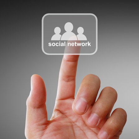 Hand touch virtual icon of social networkの写真素材