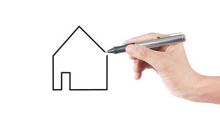 Hand is ready for drawing houseの写真素材