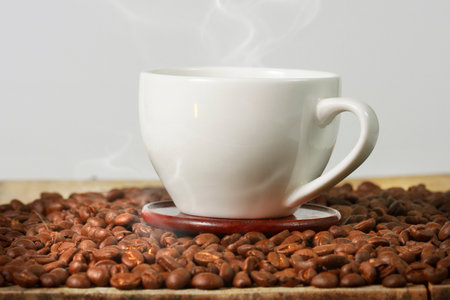 Coffee cup and coffee a beansの写真素材